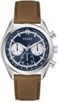 Guess Herren Armbanduhr Dawson mit Datumsanzeige, braunes Lederarmband, Mineral...