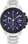 Tommy Hilfiger Uhr Mit Zwei Zeitzonenf&uuml;r Herren mit Silbernes Edelstahlarmband...