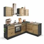 Jazz 8 Moderne Eckk&uuml;che ohne Elektroger&auml;te in Anthrazit, Artisan Eiche Optik -