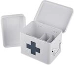 Relaxdays Medizinbox, 4 F&auml;cher, entnehmbarer Einsatz, Hausapotheke Box, Metall,