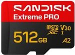 SANDISK Extreme PRO microSDXC 512 GB. UHS-I-Karte + SD Adapter (bis zu 250 MB/s