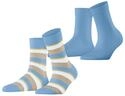 ESPRIT Damen Socken Crochet Stripe 2-Pack W So Baumwolle gemustert 2 Paar, Blau