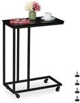 Relaxdays Beistelltisch C-Form, HBT 79x60x30 cm, Rollen, Sesseltisch zum