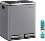 SONGMICS M&uuml;lleimer K&uuml;che, 2 x 15 Liter, M&uuml;lltrennsystem 2 F&auml;cher, inklusive 15