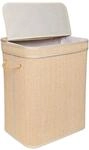 Relaxdays W&auml;schekorb mit Deckel, Bambus, 90 l, Faltbare W&auml;schebox, HxBxT: 61...