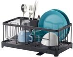 YAMAZAKI 2876 Tower Wire Dish Drainer, Black, Steel/ABS Resin, 42 x 23 x 17 cm