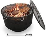 Relaxdays Feuerschale, &Oslash; 61 cm, mit Grillrost, Funkenschutz & Sch&uuml;rhaken, 3...