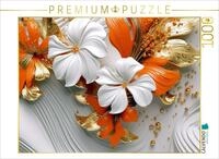 CALVENDO Puzzle Elegante Wellen - edle Bl&uuml;ten in orange, Gold und wei&szlig; | 1000...