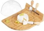 Relaxdays K&auml;seglocke mit Bambus K&auml;sebrett, Parmesanbrecher, K&auml;semesser,