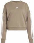 adidas Damen Essentials 3-Stripes French Terry Sweatshirt, Khaki Six/White, L
