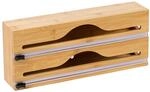 Relaxdays Folienspender, 2 Rollen, Schublade, Bambus, HxBxT: 14 x 33 x 7 cm,