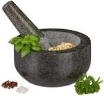Relaxdays Granit M&ouml;rser mit St&ouml;&szlig;el, robust & langlebig, Gew&uuml;rze, Kr&auml;uter,