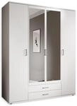 KARL Kleiderschrank 4-t&uuml;rig mit Spiegelt&uuml;ren Schrank Wei&szlig; 160 x 196 x 54 cm 