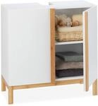 Relaxdays Waschbeckenunterschrank, 2 F&auml;cher, Badschrank MDF & Bambus,