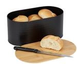 Relaxdays Brotkasten, Bambus & Stahl, Deckel als Schneidebrett, HBT: 15,5 x 34...