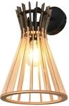 Reality Leuchten Wandleuchte Alice R21861736, Metall Schwarz matt, Schirm Holz