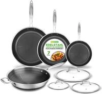NutriChef Edelstahl Pfannenset 7-teilig &ndash; Bratpfannen 20 cm, 25 cm, 30 cm +