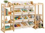 Relaxdays Kinderregal, 12 Boxen, 4 Ablagen, Kuscheltierregal, Natur