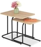 Relaxdays Satztisch, 2er Set, Holzoptik, Metall, eckiger Beistelltisch,...