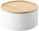 YAMAZAKI 5803 RIN Storage Case with Lid Round Deep, white, Steel/Wood, 22 x 22 x 11