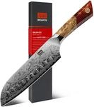 SHAN ZU Damast Santokumesser 18cm, K&uuml;chenmesser mit SG2-Pulverstahlkern | 91 Lagen