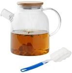 Relaxdays Teekanne Glas, Bambusdeckel, 1,8 Liter, mit Ausgusssieb, Glaskanne...