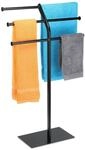 Relaxdays Handtuchhalter, 3 Stangen f&uuml;r 6 T&uuml;cher, freistehend, Badezimmer u.