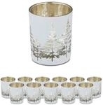 Relaxdays Teelichthalter im 12er Set, mit Tannenbaum-Motiv, HxD: 8,5 x 7 cm,