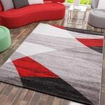 VIMODA Teppich Geometrisches Muster Meliert in Rot Grau Wei&szlig; Schwarz Kurzflor
