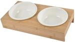 Doppelter Futternapf, Keramik, mit Halterung, Bambus, Natur, D16 cm, 37 x 19,5...