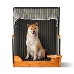 Relaxdays Hundestrandkorb, Rattan, mit Napf, Hundesessel mit Dach, HBT: 95x75x65 cm,