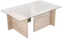 Eleganter Couchtisch, Travertine-Farbe, 105 x 65 x 40 cm | 100% Sicherheitsglas &