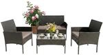 Relaxdays Gartenm&ouml;bel Set, 4-TLG. Rattan Sitzgruppe, 4 Personen, Bank, Sessel &