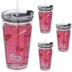 Relaxdays Kindergl&auml;ser 4er Set, Weltraum-Motiv, Trinkglas f&uuml;r Kinder, Deckel &