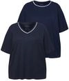Ulla Popken Damen gro&szlig;e Gr&ouml;&szlig;en &Uuml;bergr&ouml;&szlig;en Plus Size Pyjama-Shirts, 2er-Pack,