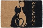 Relaxdays Fu&szlig;matte Kokos, 60 x 40 cm, mit Katzen & Spruch Welcome, gummiert,...