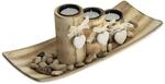 Relaxdays Teelichthalter, 3 Kerzenhalter mit Herz, Tablett & Steine, Tischdeko