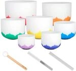 Crystal Singing Bowl Set Frosted 432Hz (7 Crystal Singing Bowls, 8-14) incl. 3