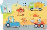 goki 57369 &ndash; Steckpuzzle Auf der Baustelle, Klangpuzzle mit Baustellensounds...