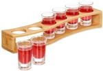 Relaxdays Schnapsbrett, mit 6 Gl&auml;sern, 4 cl, Schnapslatte geschwungen,...