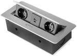 Emuca - Tischsteckdosenleiste, Metallic-grau, 265x120mm-EU-Stecker (Typ F)