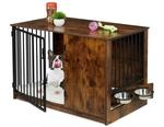Relaxdays Hundek&auml;fig f&uuml;r Zuhause, HBT: 65,5x102x60 cm, 2 drehbare N&auml;pfe, Hundebox