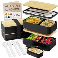 Umami Lunchbox Erwachsene, Auslaufsichere Bento Box mit F&auml;chern und 4 Bestecke,