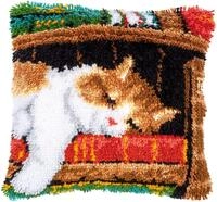 VERVACO Kn&uuml;pfkissen Set Deko Kissenbezug Kn&uuml;pfset f&uuml;r Anf&auml;nger SCHLAFENDE KATZE