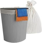 Relaxdays Eckw&auml;schekorb mit Deckel, Bambus, 80 l, Faltbarer W&auml;schesammler,...