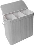 Relaxdays W&auml;schekorb mit Deckel, Bambus, 150 l, 3 F&auml;cher, HxBxT: 61,5 x 61 x...