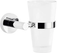tesa EXXCELLENT Zahnputzbecher mit Halterung - Becher aus Milchglas, verchromte