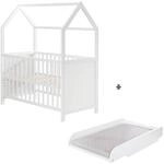 Kinderbett, Hausbett 60 x 120 cm, FSC zertifiziert, weiss, 6-fach verstellbar, als
