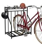 Relaxdays Fahrradst&auml;nder Boden, 3 Fahrr&auml;der, Flexible Reifenbreite, Korb & 6 Haken,