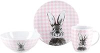 CreaTable, 25217, Serie Happy Bunny Rosa, 3-teiliges Oster-Geschirrset aus Porzellan,